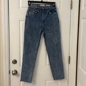 American Apparel Blue Acid Wash Denim Straight Leg The High Waist Jeans 28